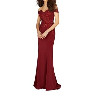 Anny Lee Burgundy Lace Off Shoulder Mermaid Formal Evening Gown Dress Prom Sz S